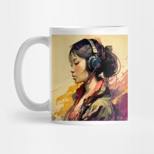 Music Lover-Listening to Music with Earphones-Asian Woman Mug